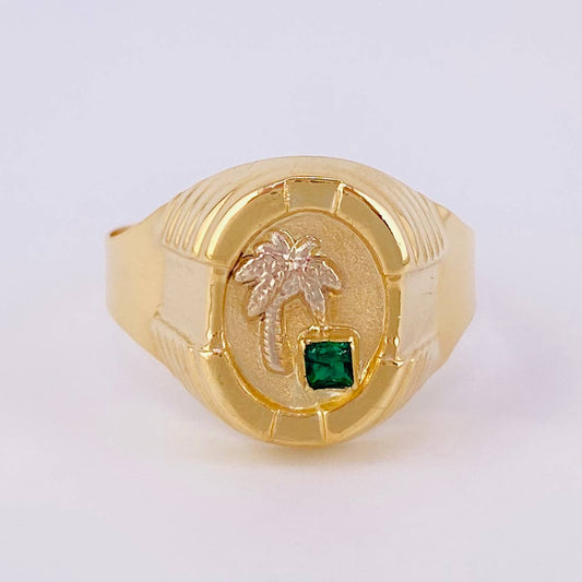 Palm Tree Signet Ring 3.6g / T10 1/4 Two-Tone Yellow White Gold 18K