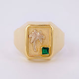 Palm Tree Signet Ring 3.25g / T8 3/4 Two Yellow White Golds 18K