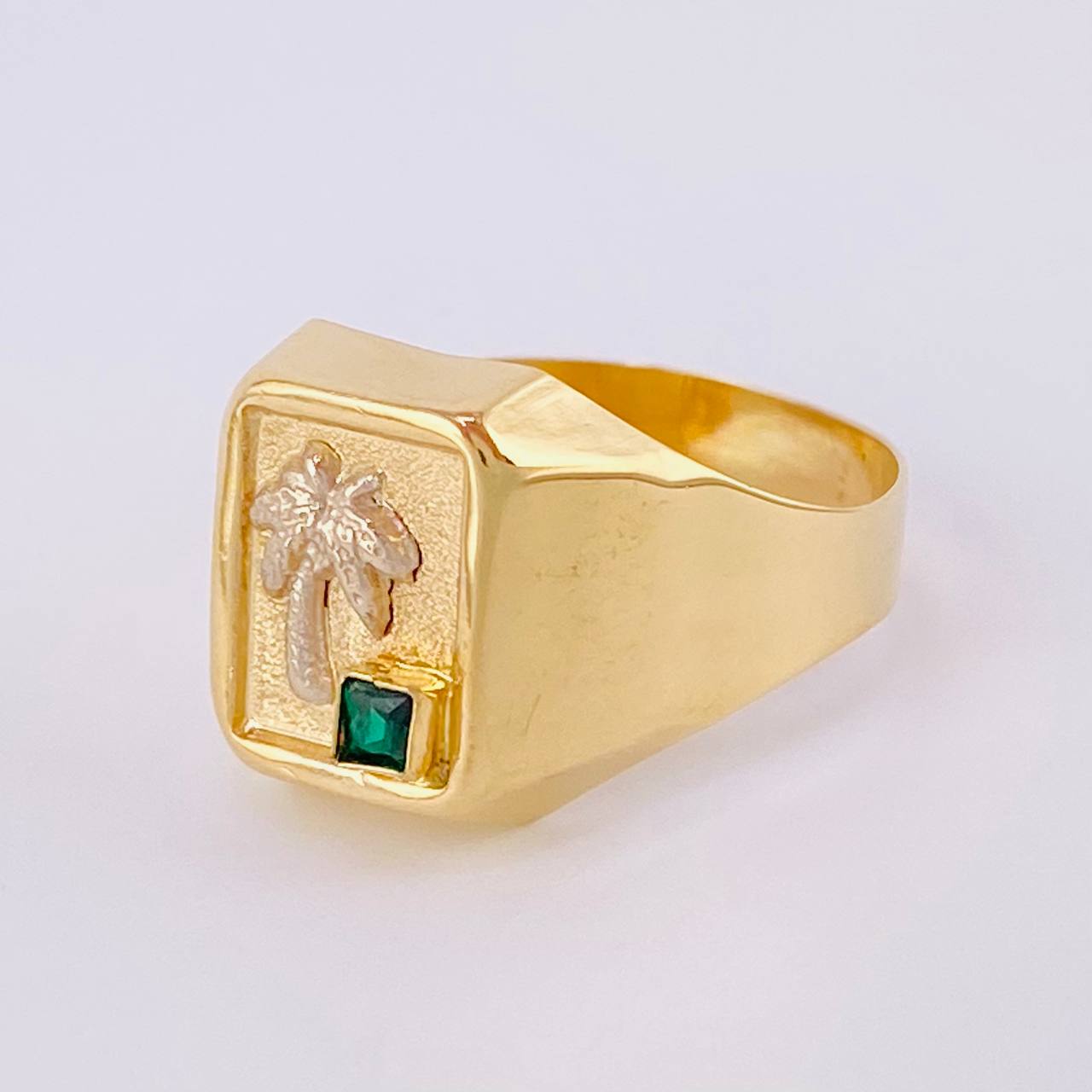 Palm Tree Signet Ring 3.25g / T8 3/4 Two Yellow White Golds 18K