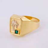Palm Tree Signet Ring 3.25g / T8 3/4 Two Yellow White Golds 18K