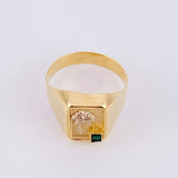 Palm Tree Signet Ring 3.25g / T8 3/4 Two Yellow White Golds 18K