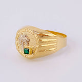 Anillo Sello Palma 3.1g / T9 1/2 Dos Oros Amarillo Blanco 18K