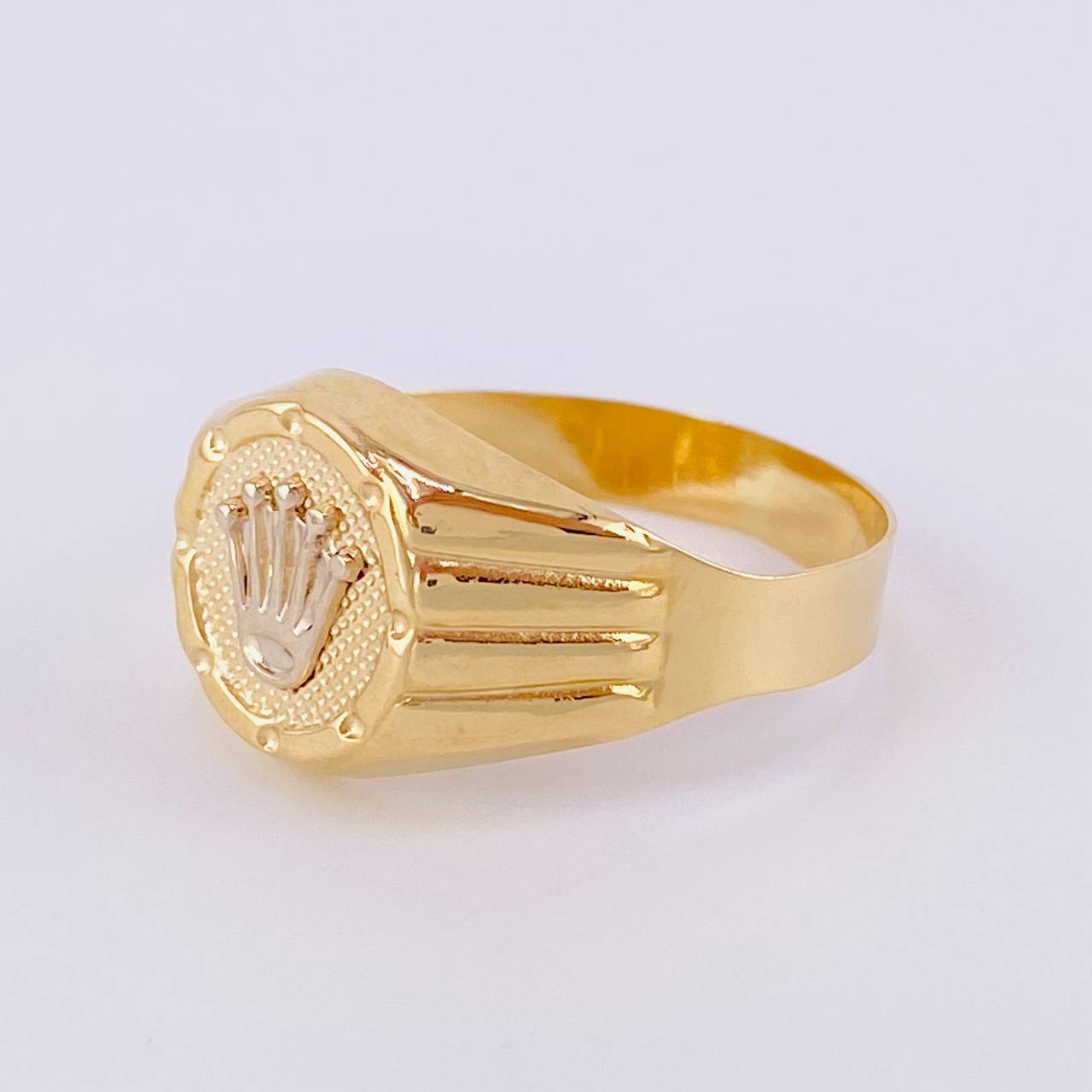 Anillo Sello Corona Redondo 3.05g / T11 Dos Oros Amarillo Blanco 18K
