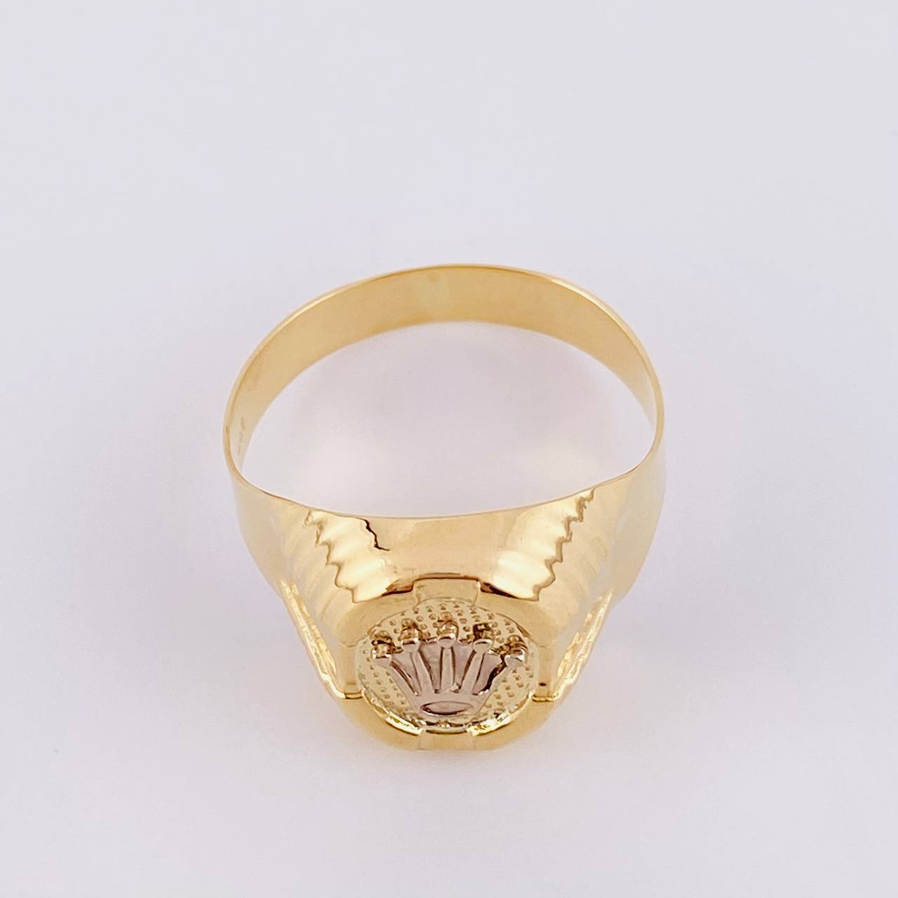 Anillo Sello Corona 3.8g / T9 1/4 Dos Oros Amarillo Blanco 18K