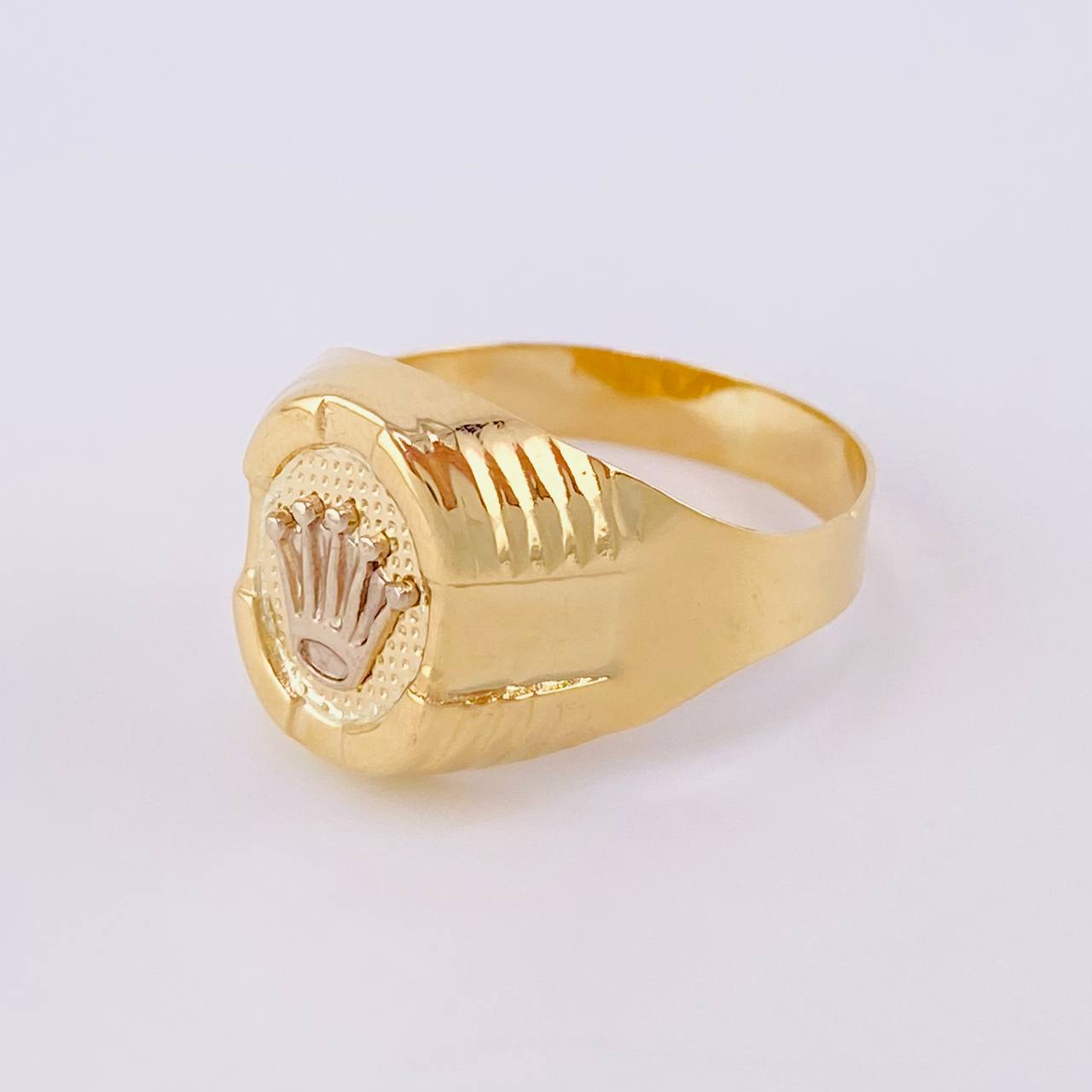Anillo Sello Corona 3.8g / T9 1/4 Dos Oros Amarillo Blanco 18K