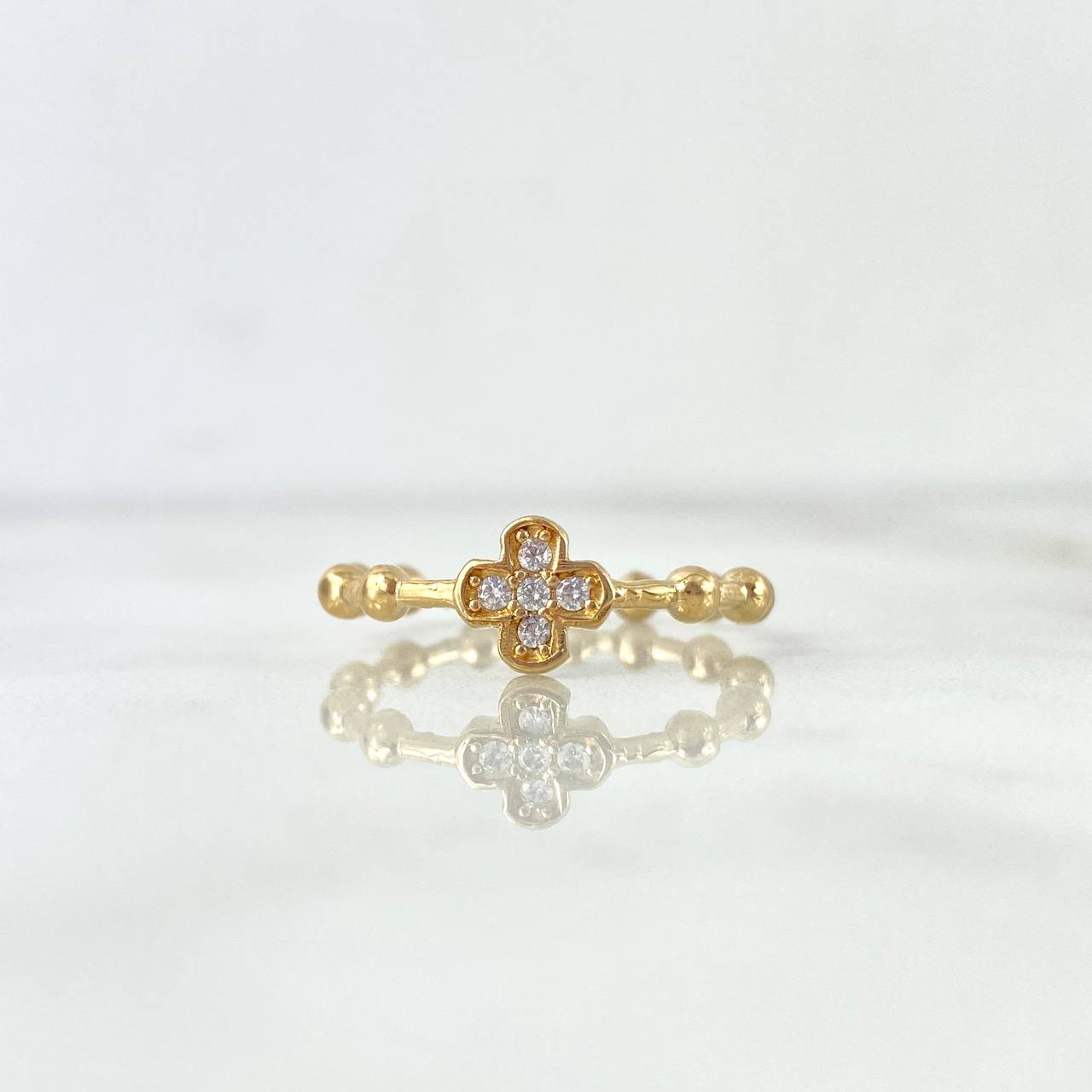 Cross Sphere Ring 2.45gr / Size 6 1/4 / White Zircons 18K Yellow Gold