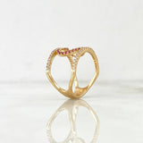 Heart Silhouette Ring 4.25gr / Size 6 3/4 / White-Fuchsia Zircons Yellow Gold ©