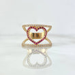 Heart Silhouette Ring 4.25gr / Size 6 3/4 / White-Fuchsia Zircons Yellow Gold ©