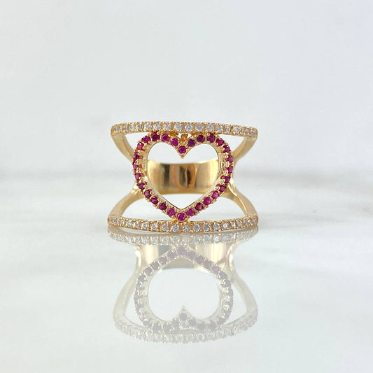 Heart Silhouette Ring 4.25gr / Size 6 3/4 / White-Fuchsia Zircons Yellow Gold ©