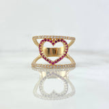 Heart Silhouette Ring 4.25gr / Size 6 3/4 / White-Fuchsia Zircons Yellow Gold ©