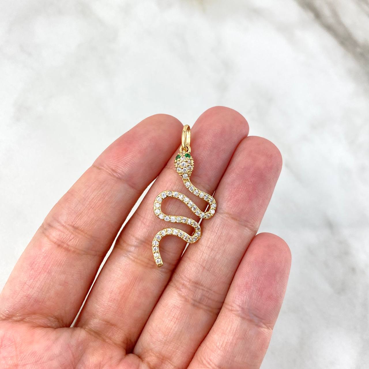 Pendant Snake 2.5gr / 3.6cm / White-Green Zircons Yellow Gold ©