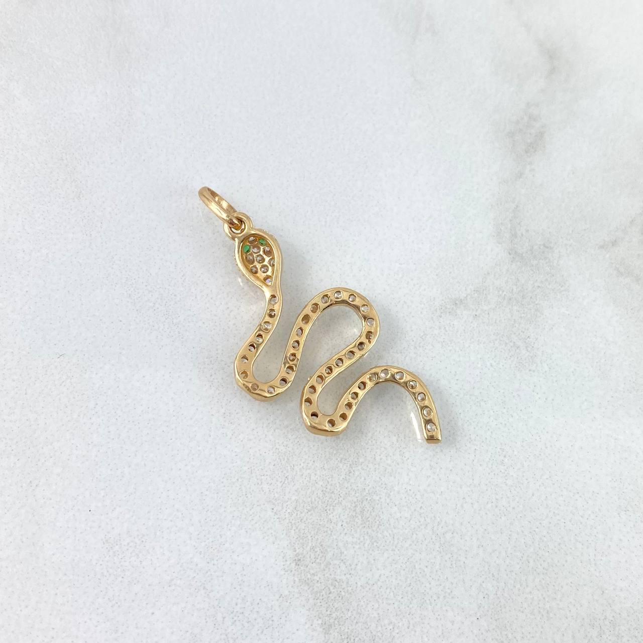 Pendant Snake 2.5gr / 3.6cm / White-Green Zircons Yellow Gold ©