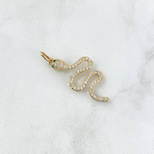 Pendant Snake 2.5gr / 3.6cm / White-Green Zircons Yellow Gold ©