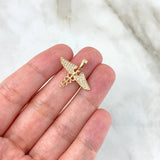 Dije Cadeuceo de Serpientes 1.65gr / 2cm / Circones Blancos Oro Amarillo ©