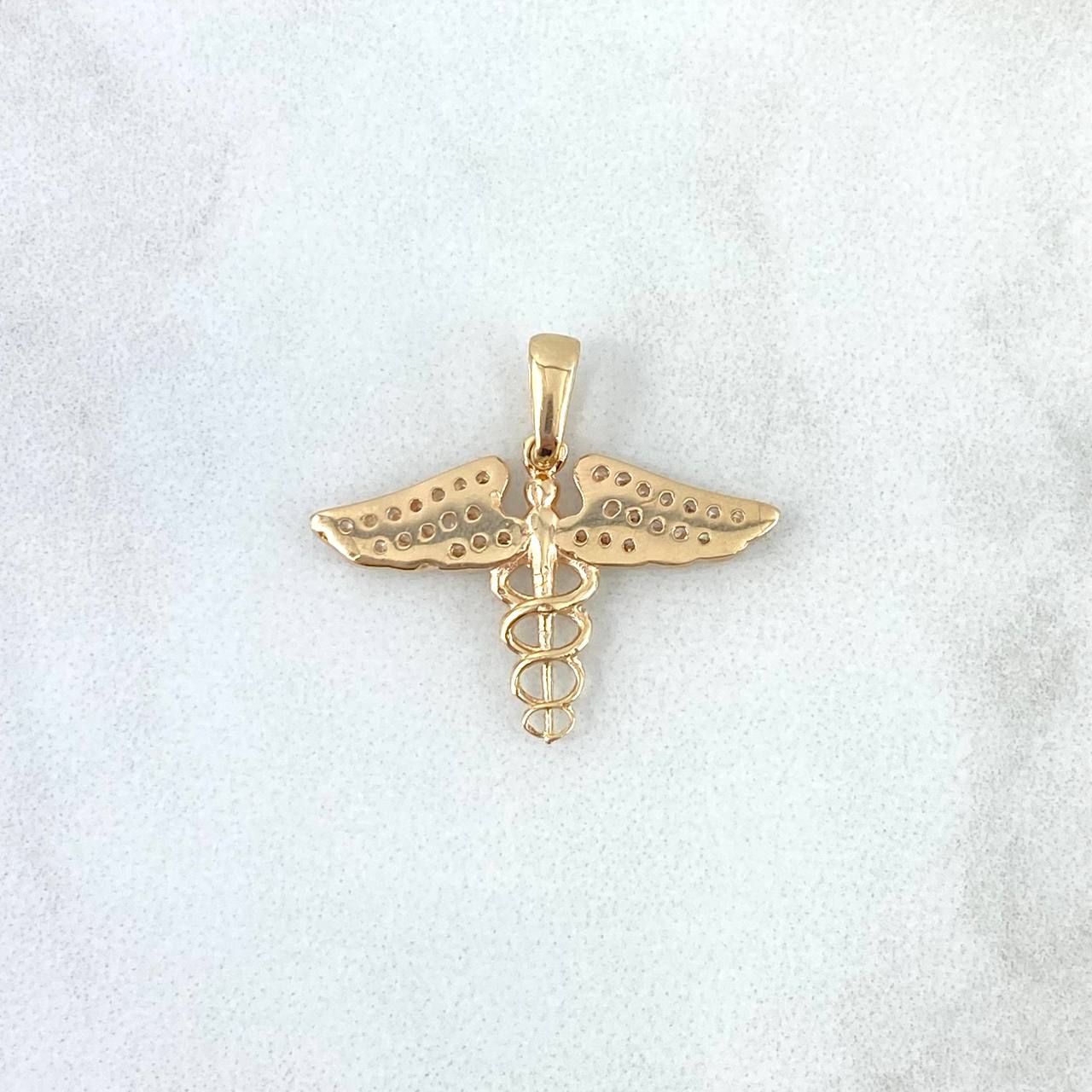 Pendant Caduceus of Snakes 1.6gr / 2cm / White Zircons Yellow Gold