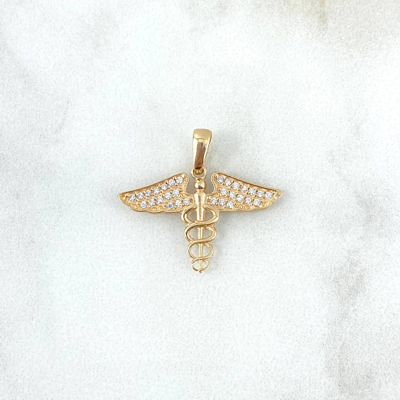 Pendant Caduceus of Snakes 1.6gr / 2cm / White Zircons Yellow Gold