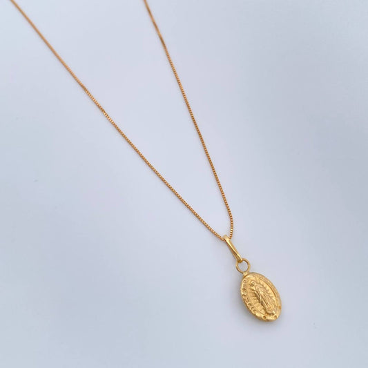 Set Cadena y Dije Veneciana + Virgen De Guadalupe 1.3gr / Oro Amarillo +3 18K &