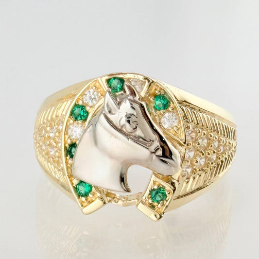 Anillo Herradura Caballo 5.9gr / T9 3/4 / Dos Oros Amarillo Blanco 18K ©