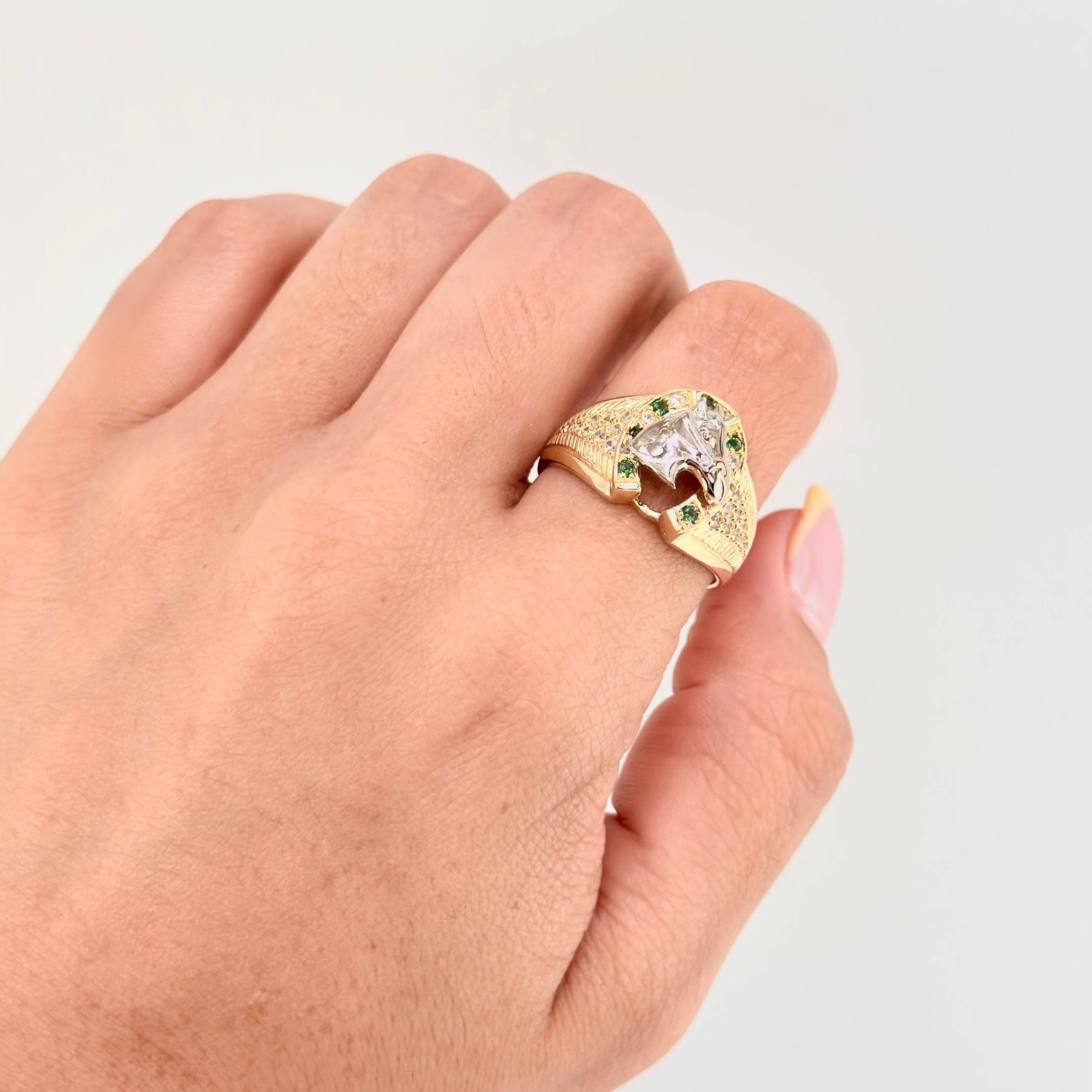 Anillo Herradura Caballo 5.9gr / T9 3/4 / Dos Oros Amarillo Blanco 18K ©