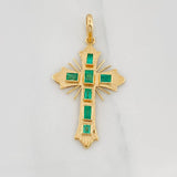 Flat Cross Pendant Emeralds 0.71pts 2.3g / 1 1/2 in Yellow Gold 18K