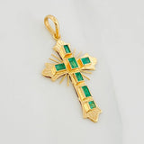 Flat Cross Pendant Emeralds 0.71pts 2.3g / 1 1/2 in Yellow Gold 18K