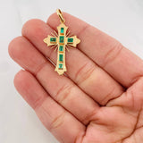 Flat Cross Pendant Emeralds 0.71pts 2.3g / 1 1/2 in Yellow Gold 18K