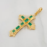 Flat Cross Pendant Emeralds 0.71pts 2.3g / 1 1/2 in Yellow Gold 18K