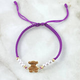 Purple Bracelet Charm Bear TS 1.05gr / 3mm Beads Diamond Cut 4 Units 18K Yellow Gold *
