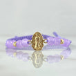 Pulsera Lila Herraje Virgen Guadalupe 0.45gr / 3mm Bolas Diamantadas 2 Und Oro Amarillo 18K *