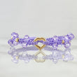 Pulsera Lila Herraje Corazón Silueta 0.65gr / 3mm Bolas Diamantadas 4 Und Oro Amarillo 18K *