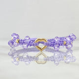 Pulsera Lila Herraje Corazón Silueta 0.65gr / 3mm Bolas Diamantadas 4 Und Oro Amarillo 18K *