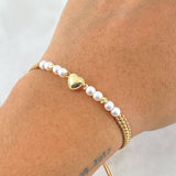 Pulsera Beige Herraje Corazón Punteado 0.55gr / 3mm Bolas Diamantadas 2 Und Oro Amarillo 18K *
