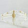 Pulsera Blanca Dije Virgen Guadalupe 0.85gr / 3mm Bolas Diamantadas 6 Und Oro Amarillo 18K *