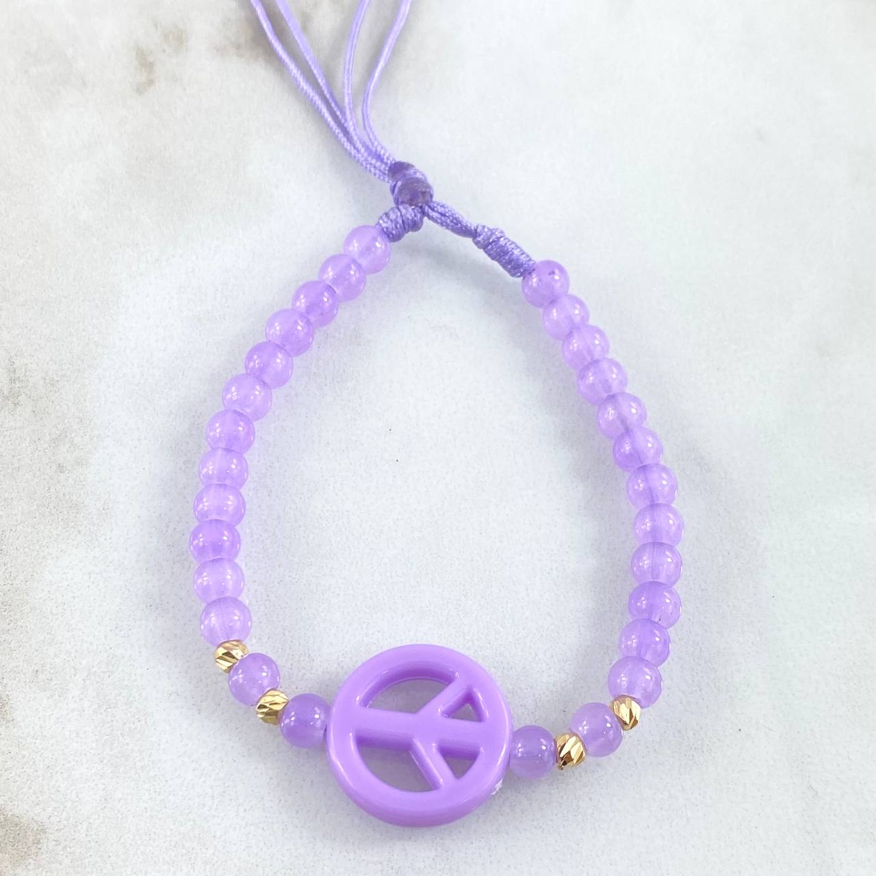 Llavero Lila Amor Y Paz 0.35gr / 3mm Bolas Diamantadas 4 Und Oro Amarillo 18K (A.C)