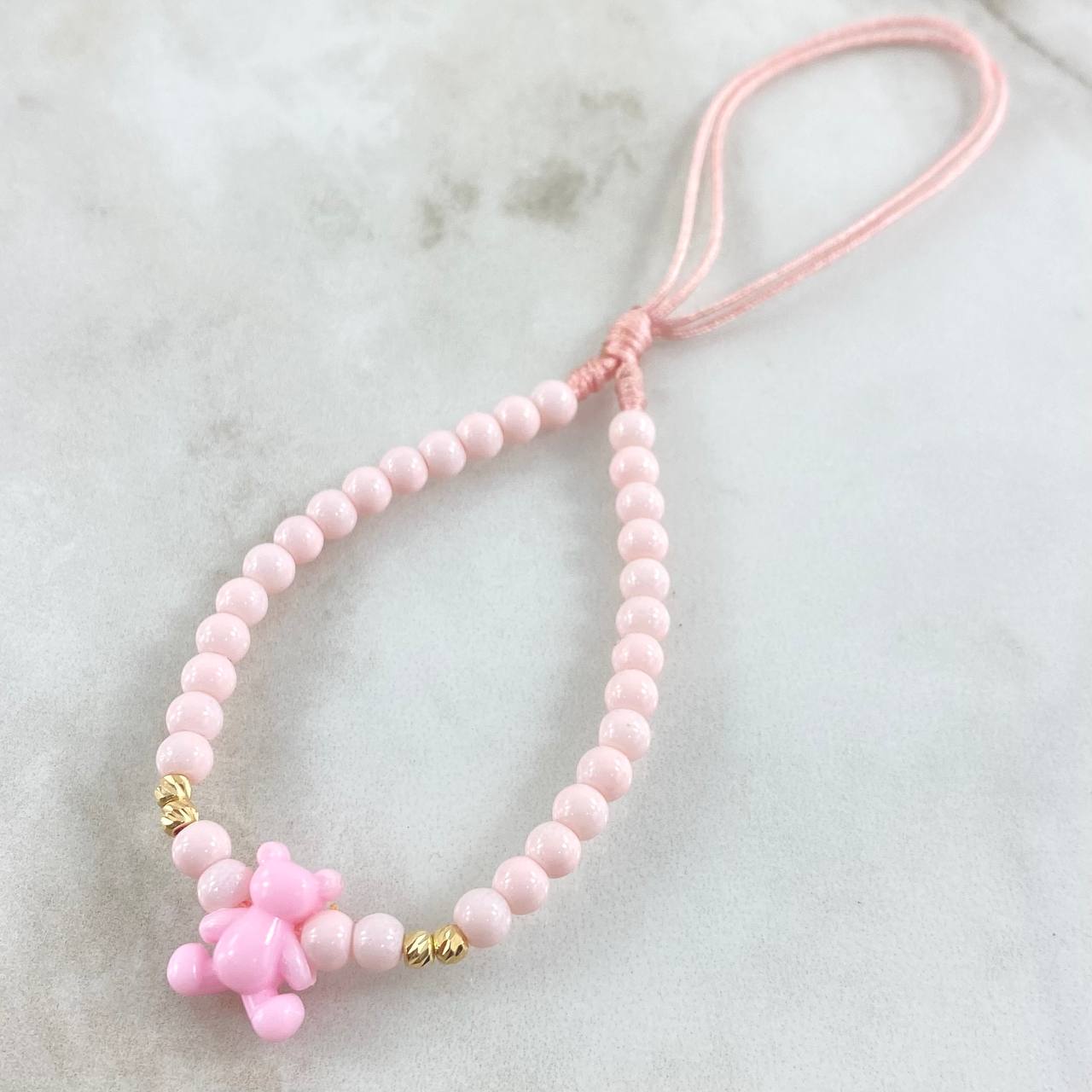 Llavero Rosado Oso 0.35gr / 3mm Bolas Diamantadas 4 Und Oro Amarillo 18K (A.C)