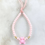 Llavero Rosado Oso 0.35gr / 3mm Bolas Diamantadas 4 Und Oro Amarillo 18K (A.C)