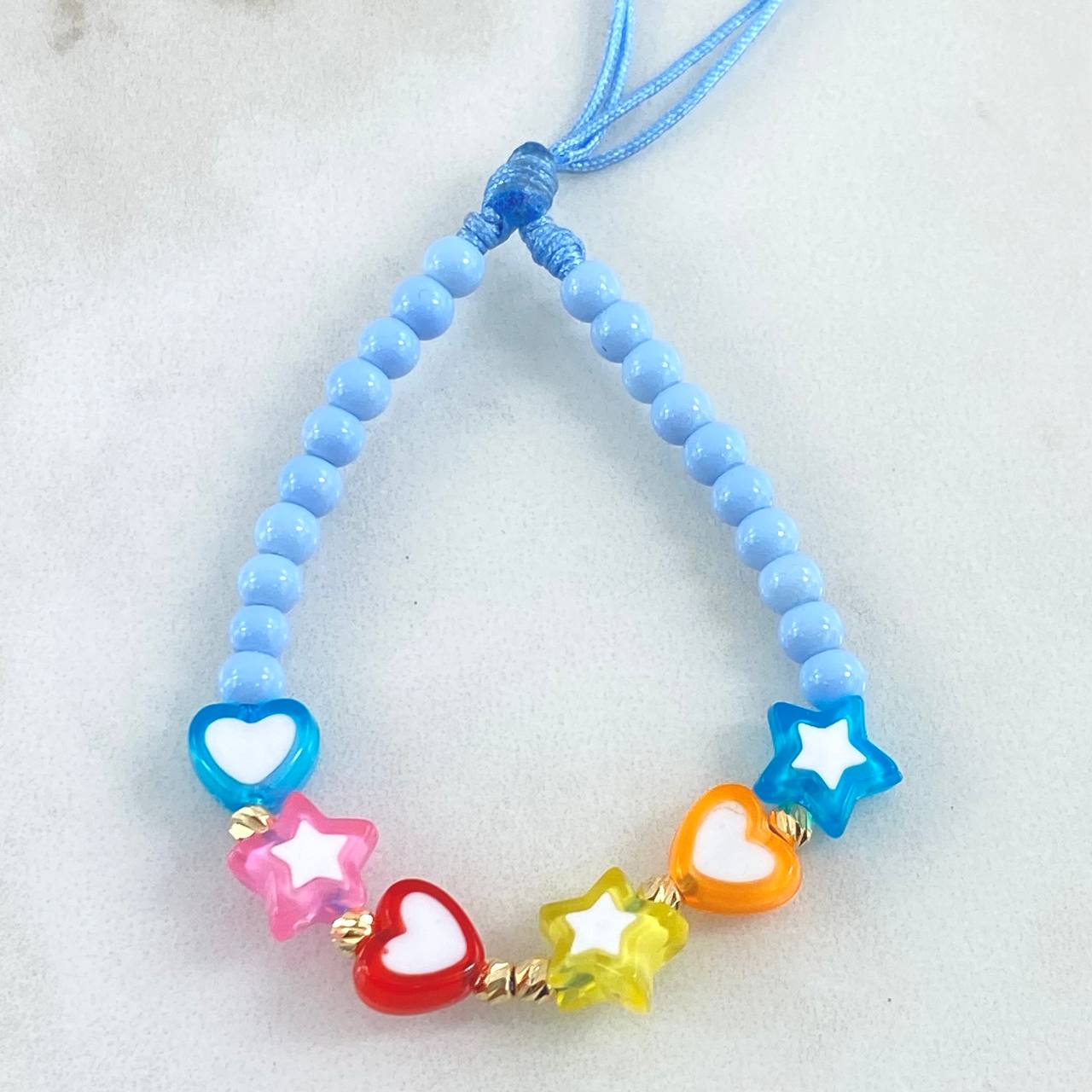 Llavero Azul Corazón Estrella 0.5gr / 3mm Bolas Diamantadas 6 Und Oro Amarillo 18K (A.C)