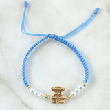 Pulsera Azul Herraje Oso TS 1.05gr / 3mm Bolas Diamantadas 4 Und Oro Amarillo 18K *