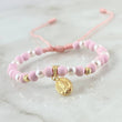 Pulsera Rosada Dije Virgen Guadalupe 0.55gr / 3mm Bolas Diamantadas 2 Und Oro Amarillo 18K *