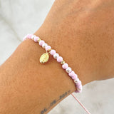 Pulsera Rosada Dije Virgen Guadalupe 0.55gr / 3mm Bolas Diamantadas 2 Und Oro Amarillo 18K *