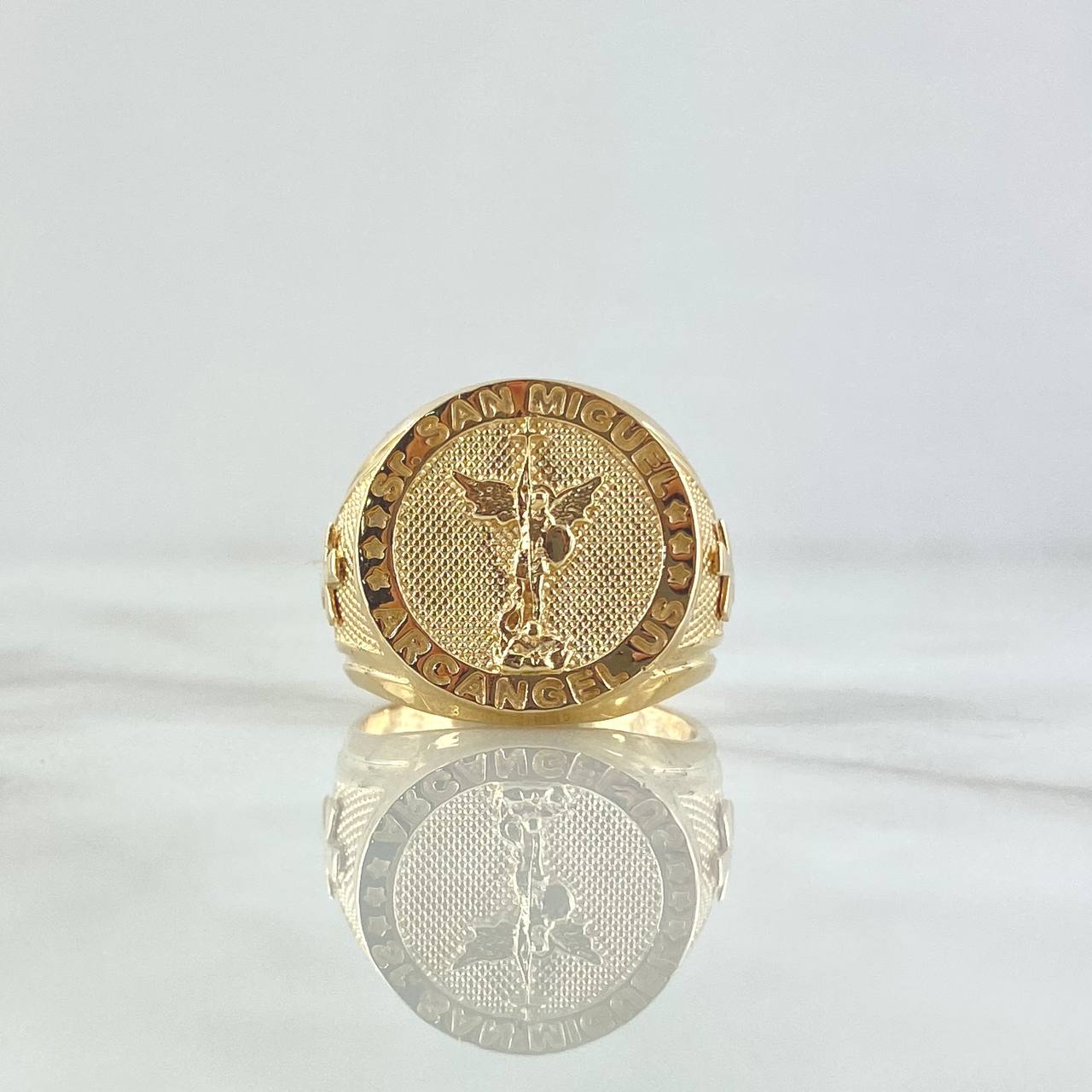 San Miguel Archangel Ring 8.35gr / Size 7 / Textured Circle 18K Yellow Gold *