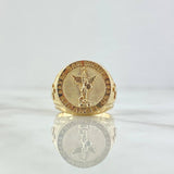 San Miguel Archangel Ring 8.35gr / Size 7 / Textured Circle 18K Yellow Gold *