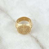 San Miguel Archangel Ring 8.35gr / Size 7 / Textured Circle 18K Yellow Gold *