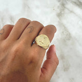 San Miguel Archangel Ring 8.35gr / Size 7 / Textured Circle 18K Yellow Gold *