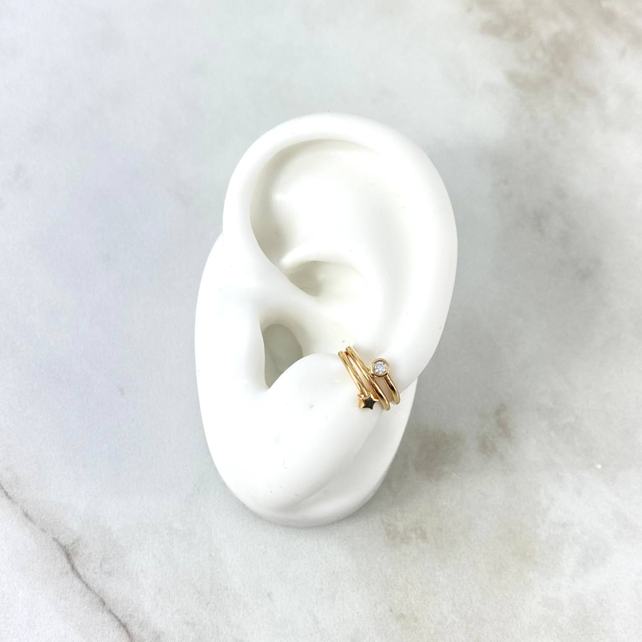 Piercing Earcuff Simulador 1gr / 1cm / Ola Bilateral Circon Blanco Oro Amarillo (Joya) ©