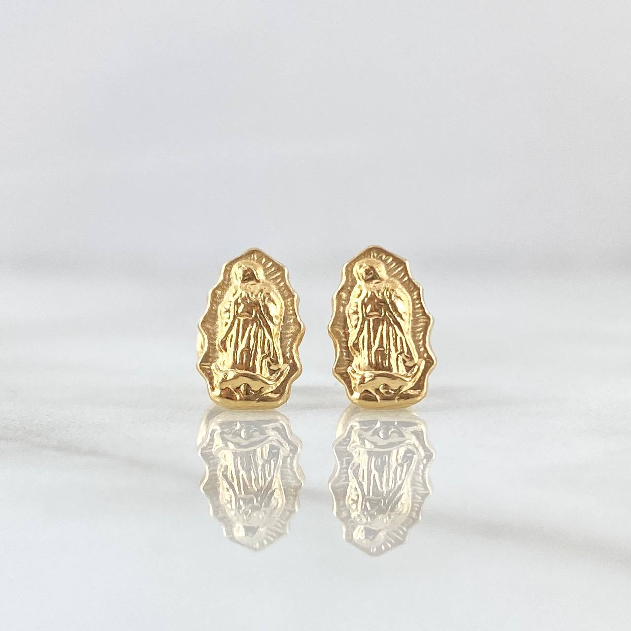 Stud Earrings Virgin Guadalupe Silhouette 0.7gr / 10mm Matte Smooth 18K Yellow Gold *