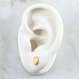Stud Earrings Virgen Milagrosa Oval 0.6gr / 7.3mm Textured Edge 18K Yellow Gold *