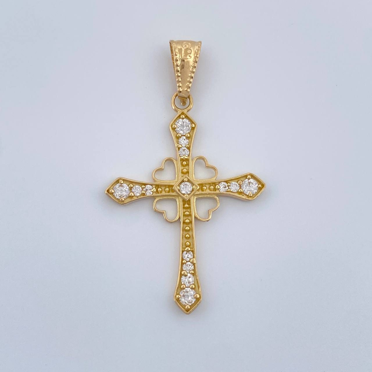 Dije Cruz Corazones 1.25gr / 1 1/4 in / Oro Amarillo 18K %