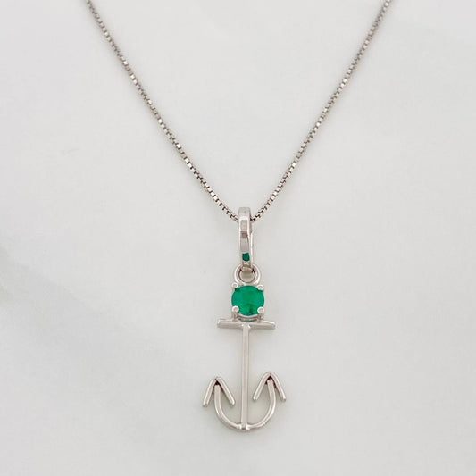 Set Cadena Veneciana + Dije Ancla Esmeralda 0.7pts / 1.5g / 18 in Oro Blanco 18K
