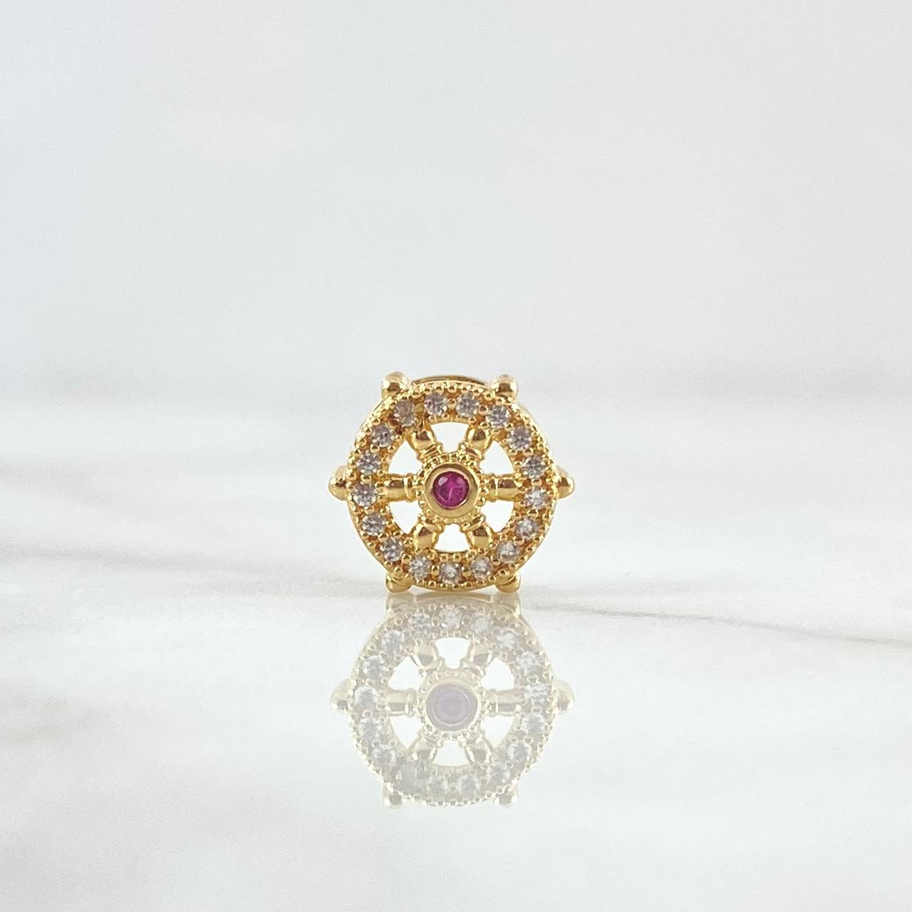 Charm Towbar 1gr / 1cm / White and Fuchsia Zircons 18K Yellow Gold *
